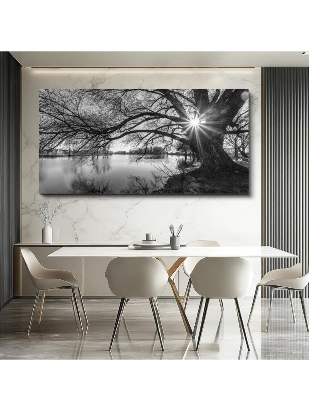 Black and White Forest Wall Art - Sunrise Tree Canvas Print for Bedroom & Living - Picture 2 of 7
